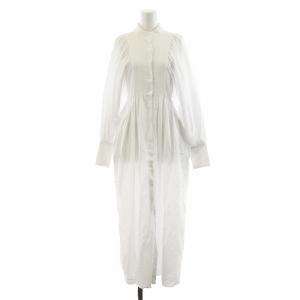 ボリュームスリーブドビーワンピース ロング丈 長袖 コットン F 白 ホワイト 1221430080-0