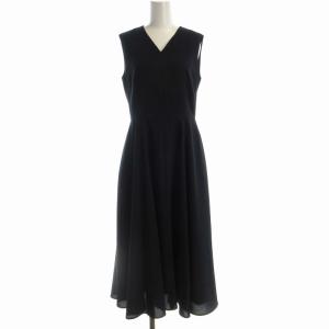 フレアワンピース マキシ ロング ノースリーブ Vネック 38 紺 ネイビー A937-018 /RO