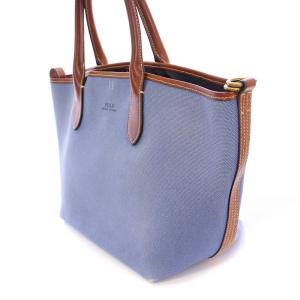 POLO RALPH LAUREN トートバッグ ハンドバッグ キャンバス レザー 切替 ロゴ プリント 青 ブルー 茶 ブラウン /BB