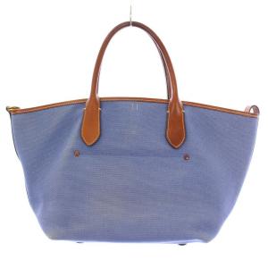 POLO RALPH LAUREN トートバッグ ハンドバッグ キャンバス レザー 切替 ロゴ プリント 青 ブルー 茶 ブラウン /BB