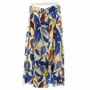 24AW フルリールプリント ロングフレアスカート 総柄 36 ベージュ 茶 ブラウン 青 ブルー 11054405401
