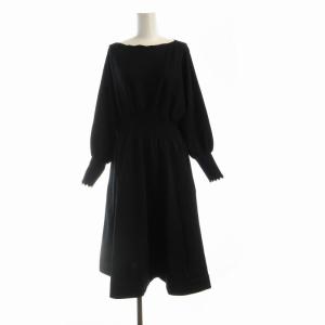 スカラップニットワンピース マキシ ロング 長袖 38 黒 ブラック 白 ホワイト CWNO214075