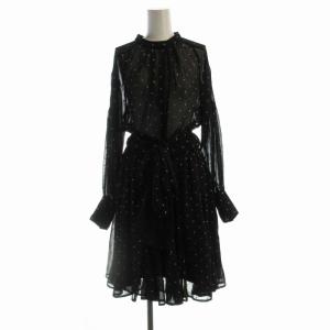 23AW グリッタードットミニワンピース マキシ ロング リボン ラメ 長袖 1 黒 ブラック ゴールド色