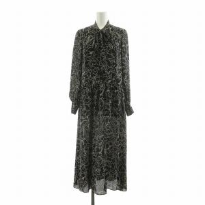 シャツワンピース ロング 長袖 総柄 ボウタイ 2 ブラック 211920-14-290-95-020
