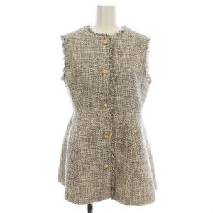 23AW スプリングツイードペプラムジレ 017-4155251 カットオフ 金ボタン ベスト S 白