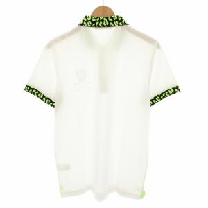 MARK&LONA ゴルフウェア ポロシャツ 半袖 スカル ラインストーン ヒョウ柄 レオパード柄 L 白 ホワイト 黄緑