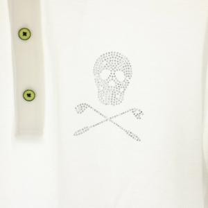 MARK&LONA ゴルフウェア ポロシャツ 半袖 スカル ラインストーン ヒョウ柄 レオパード柄 L 白 ホワイト 黄緑