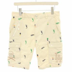 ゴルフウェア ショートパンツ ハーフパンツ ジップフライ ロゴ スカル 刺繍 総柄 S アイボリー ML-17S-T41