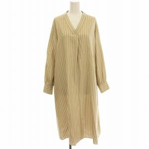 シルク シャツワンピース BM0301 ストライプ ロング 長袖 ワンピース 40 ベージュ /G