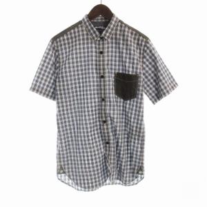 16SS パッチワーク シャツ 半袖 ギンガムチェック ストライプ XS