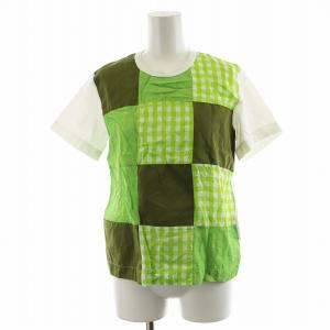 AD2000 カットソー 半袖 切替 チェック柄 緑 グリーン TT100440 /AN30