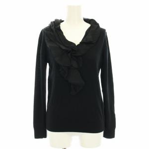 ニット カットソー ウール 絹 シルク混 長袖 フリル 9 黒 ブラック P0235KAL26D /HN