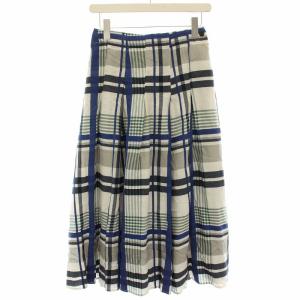 フレアスカート ミモレ ロング チェック M 白 ホワイト 青 ブルー 緑 グリーン PL81FG234