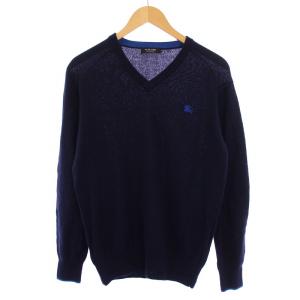 ニット セーター 長袖 Vネック ロゴ刺繍 ウール カシミヤ 2 紺 /BM