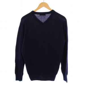 BURBERRY BLACK LABEL ニット セーター 長袖 Vネック ロゴ刺繍 ウール カシミヤ 2 紺 /BM