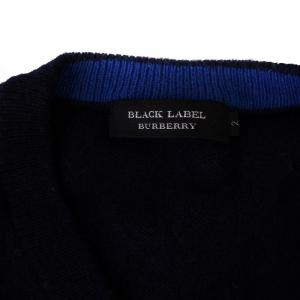 BURBERRY BLACK LABEL ニット セーター 長袖 Vネック ロゴ刺繍 ウール カシミヤ 2 紺 /BM