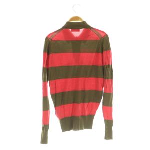 JOHN SMEDLEY ニット ポロシャツ 長袖 ボーダー ウール イギリス製 S カーキ レッド /MY OS