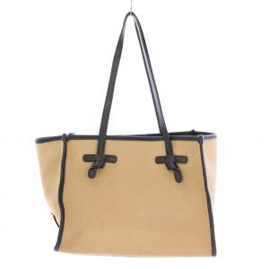 GIANNI CHIARIN マルチェッラS トートバッグ ハンドバッグ キャンバス レザー 切替 バイカラー ロゴ 茶 ブラウン 黒