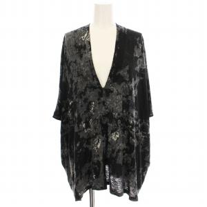 リネン ニット Vネック カットソー MK-1804 麻 ポンチョ 半袖 総柄 36 グレー 黒 /G