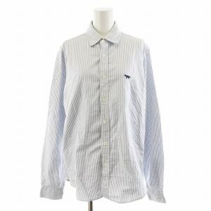 シャツ ブラウス 長袖 ストライプ柄 刺繍 XXS 青 ブルー 白 ホワイト KMH30000 /AN21