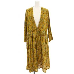 前開き シャツワンピース 後染め JR-2305 ロング 総柄 長袖 ワンピース 36 マスタード 黄色
