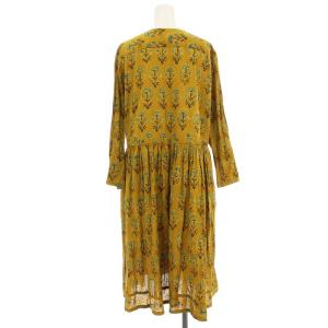 pas de calais 前開き シャツワンピース 後染め JR-2305 ロング 総柄 長袖 ワンピース 36 マスタード 黄色