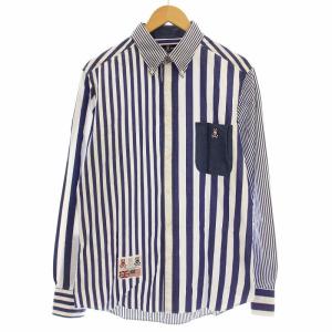 シャツ ストライプ 長袖 ボタンダウン XL 青 ブルー /G
