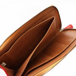 genten 長財布 レザー カットワーク 花柄 ラウンドファスナー 赤 レッド /G