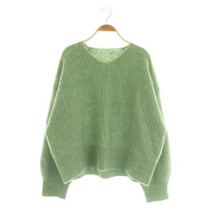 アルパカ混浅VローゲージVネックニット セーター 長袖 オーバーサイズ 0 グリーン /MY OS