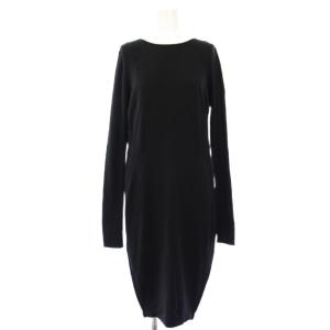ニットワンピース チェーン ロング 長袖 黒 /TK