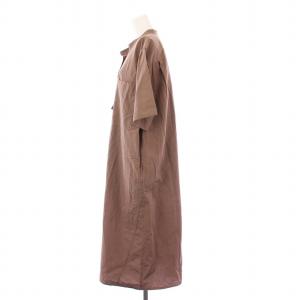 MHL. 24年製 シャツワンピース 半袖 ロング プルオーバー バンドカラー 2 ブラウン 595-4157502