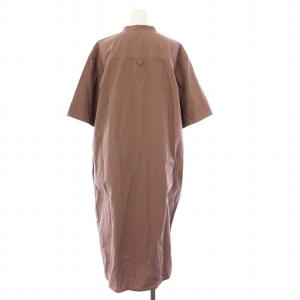MHL. 24年製 シャツワンピース 半袖 ロング プルオーバー バンドカラー 2 ブラウン 595-4157502