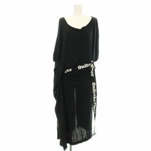 ベルト付きワンピース 2182A433 ドルマン 半袖 ロング XL 黒 ブラック /G
