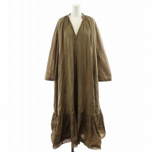 21SS ワンピース ロング丈 長袖 コットン 36 茶 ブラウン 21-040-922-1021-1-0