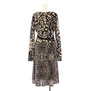 Max Mara ワンピース ミモレ ロング 長袖 カシュクール Vネック ストレッチ 総柄 ウール 42 黒 ブラック