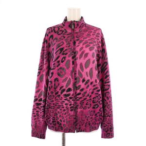 ニット ジャケット ジップアップ ハイネック ビジュー ヒョウ柄 レオパード ウール 13 ピンク /BM