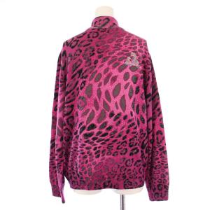 伊太利屋 ニット ジャケット ジップアップ ハイネック ビジュー ヒョウ柄 レオパード ウール 13 ピンク /BM