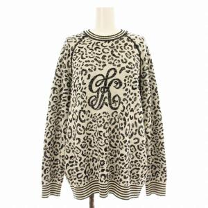 679818 ニット セーター 長袖 クルーネック レオパード柄 ヒョウ柄 ロゴ ウール 13 黒 ブラック