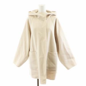 23AW SUPER120 ダブルフェイスフードコート ミドル丈 ウール アウター 36 ナチュラル ピンクベージュ