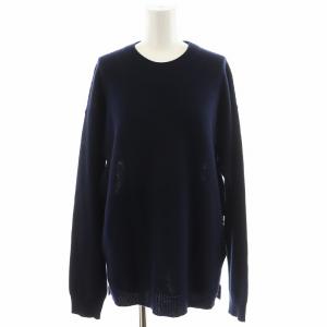 ニット セーター 長袖 レース切替 ウール カシミヤ M 紺 ネイビー WB3KC24S6LT /AN32