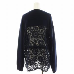 VALENTINO ニット セーター 長袖 レース切替 ウール カシミヤ M 紺 ネイビー WB3KC24S6LT /AN32