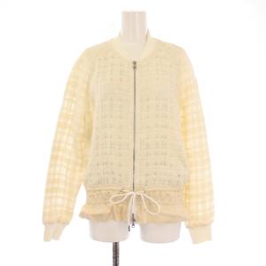 ジャケット ブルゾン アウター ツイード ジップアップ シルク 麻 リネン混 切替 2 アイボリー /BB