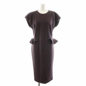 ワンピース ロング丈 フレンチスリーブ ペプラム ウール シルク 絹 42 紫 パープル 318613