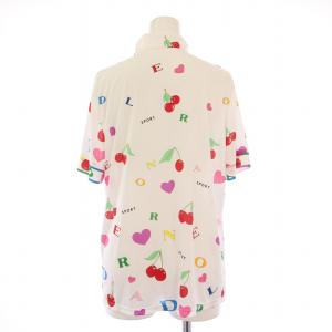 LEONARD SPORT カットソー 半袖 ハイネック ハーフジップ ストレッチ ロゴ プリント 総柄 40 白 ホワイト マルチカラー