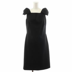 ワンピース ノースリーブ ひざ丈 リボン 42 黒 ブラック CB3VS4X5-V1F928B /AN19