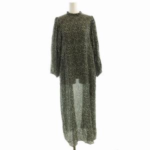 シャツワンピース ロング 長袖 絹 シルク 総柄 36 黒 ブラック 1626-299-2950 /EE