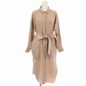 シャツワンピース ロング ストライプ 2110172 長袖 ベルト ワンピース 36 ピンクベージュ /G