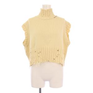 Dishevelled vest ニットベスト ハイネック プルオーバー ダメージ加工 ストレッチ ショート丈