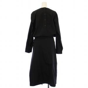 MARNI シャツワンピース ギャザー ミモレ ロング クルーネック 長袖 無地 38 黒 ブラック タグ付き /BB