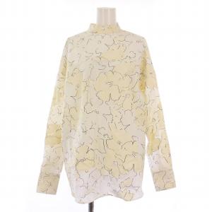 シャツ ブラウス 長袖 スタンドカラー 花柄 総柄 38 白 ホワイト アイボリー /BB